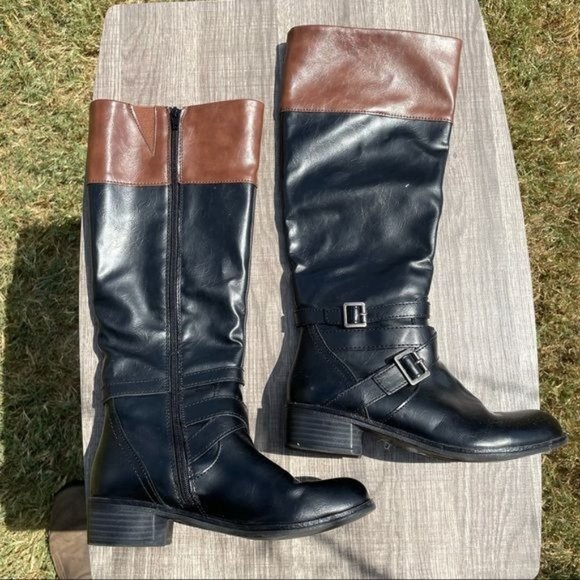 me too Shoes - Me Too Black/Brown Denise Side Zip Tall Boots Size 6.5